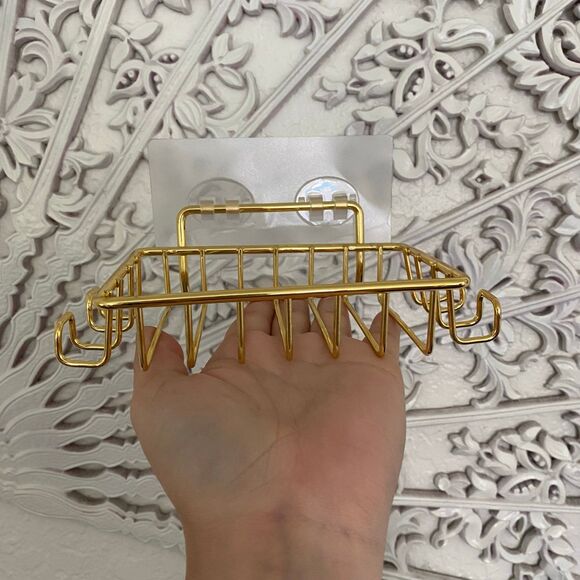 NEW Gold Metal Basket Soap Shower Sponge Holder - Picture 2 of 4